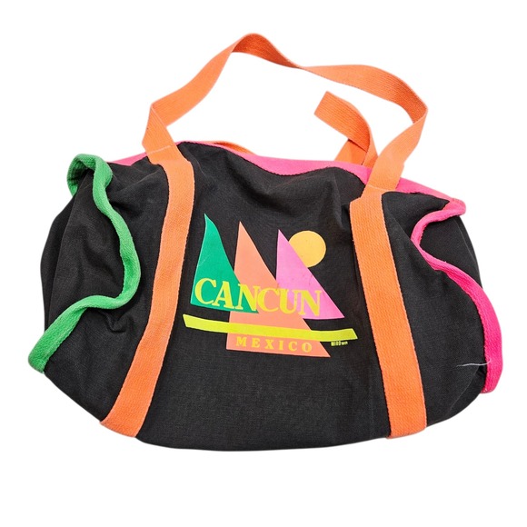 Other - Vintage 80s 90 Cancun Mexico Mini  Duffel Bag Neon Trim Travel Beach Bag